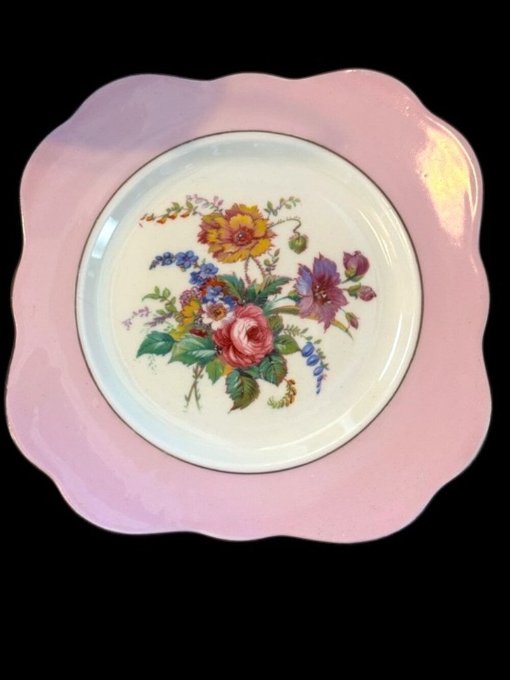 Vtg. Colclough Bone China Pink Square Plate w/ Florals made in London, England